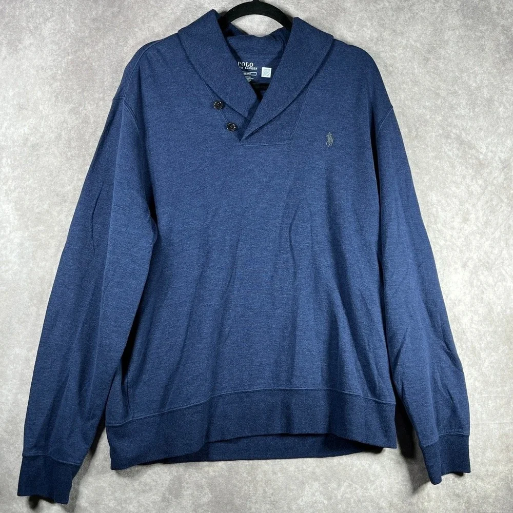 Polo Ralph‎ Lauren Shawl Collar Pullover Mens Large Blue Knit Sweater